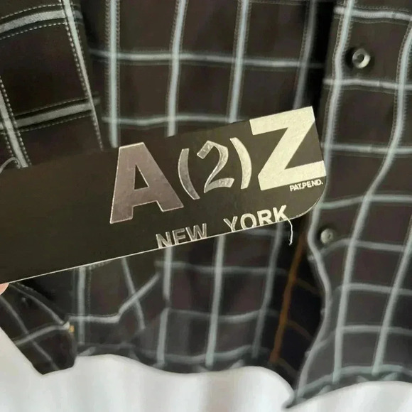 NWT A2Z New York Mens Shirt Medium Reversible Blue Yellow Checkered Button Down - Picture 10 of 13